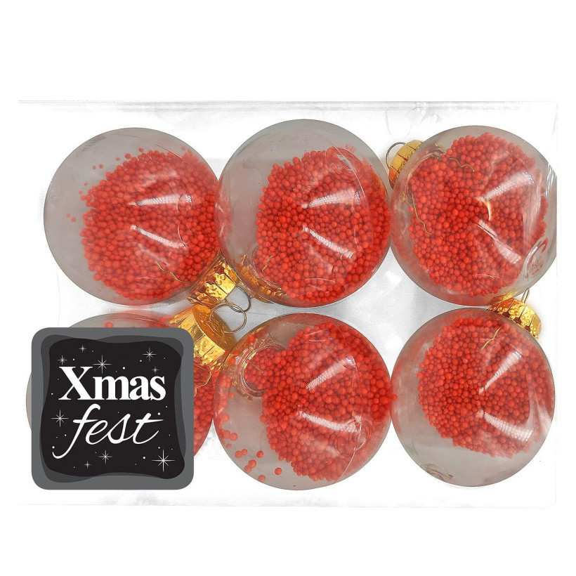 Μπάλες με Γέμιση Κόκκινο Χιόνι πακ=6τεμ φ6cm ø6cm Xmasfest 1132840 93-2820