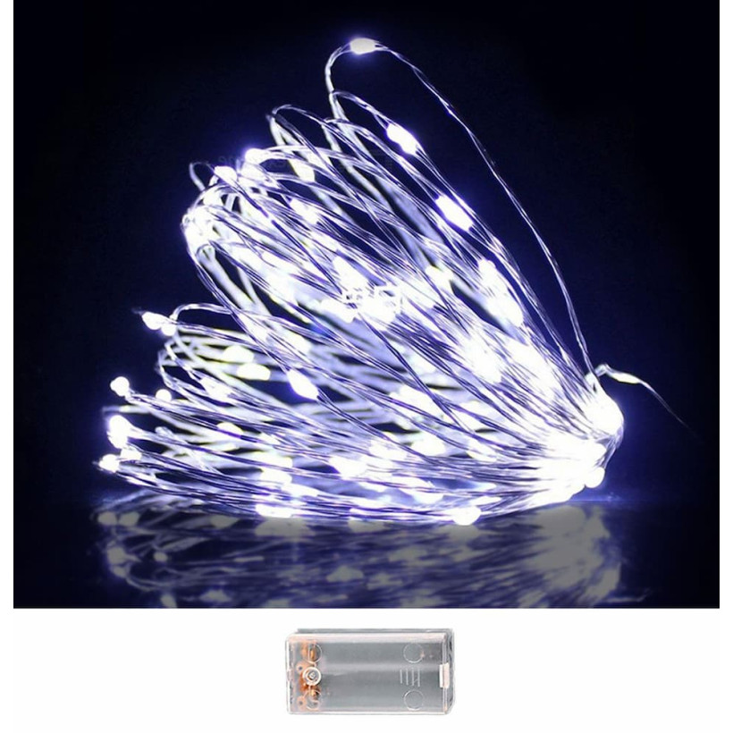 100 Λαμπάκια LED Copper Μπαταρίας Λευκό Ψυχρό σε Σειρά Σταθερά IP20 10,3m Xmasfest 1133506 93-3486