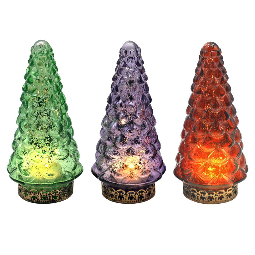 Φανάρι led Γυάλινο Δέντρο Φαντεζί Αντικέ 15,5x7,5cm Xmasfest 1133543 - 6 ΤΕΜ 93-3523