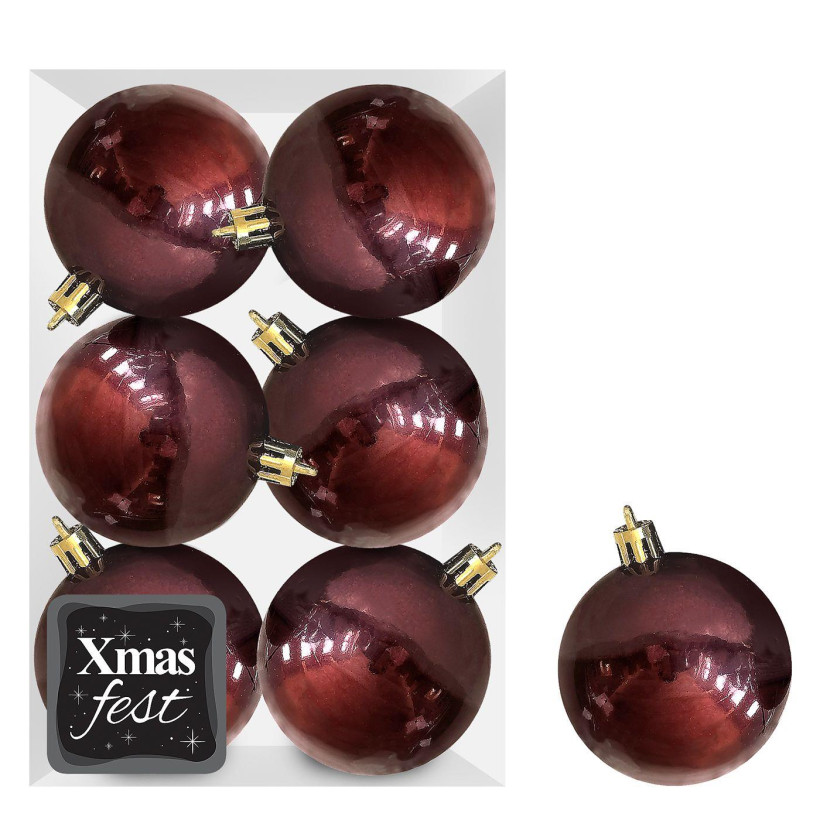 Μπάλες Γυαλιστερές Μπορντώ πακ=6τεμ φ6 ø6cm Xmasfest 1133561 93-3541