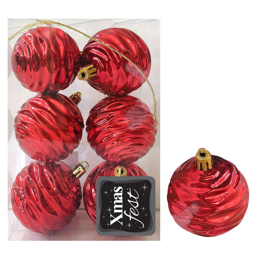 Μπάλες Σμιλεμένες Κόκκινες πακ=6τεμ φ8 ø8cm Xmasfest 1133580 93-3560