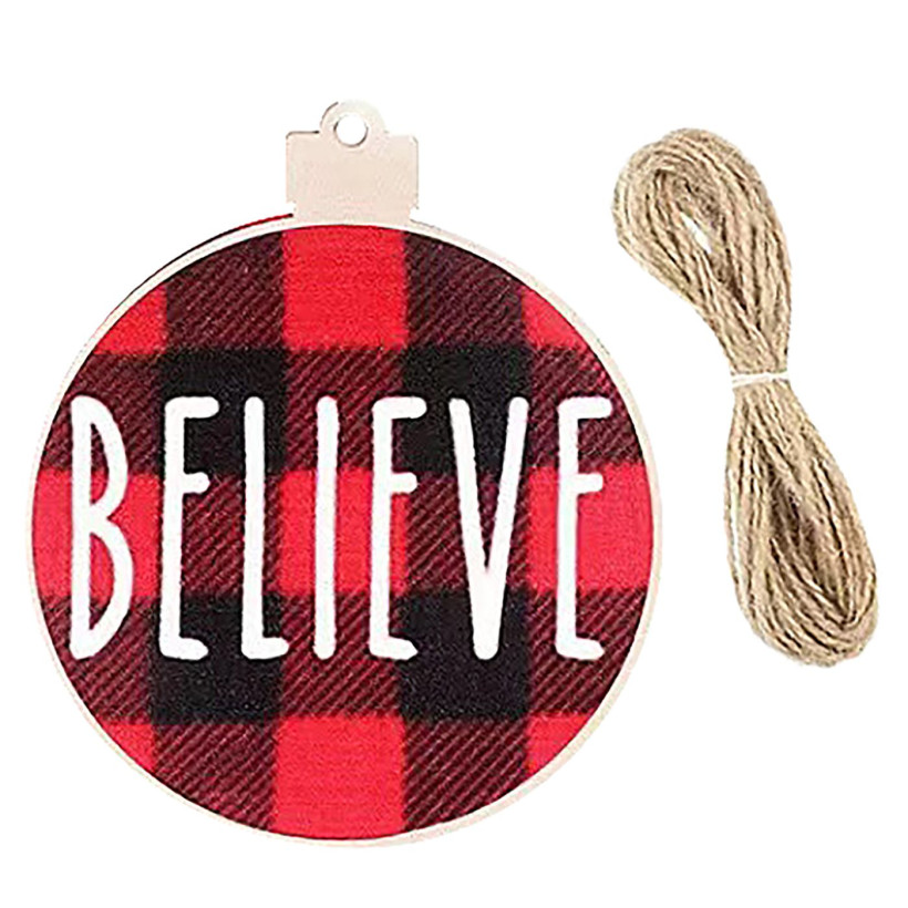 Στολίδια Ξύλινα Καρώ Ευχές σετ=3 τεμ ø7,5cm Xmasfest 1133616 93-3596