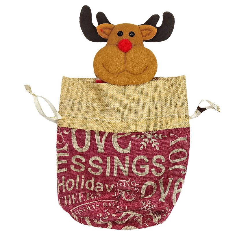 Τσαντάκι Πουγκί Λινάτσα με Φιγούρα Xmas 24x16cm Xmasfest 1133695 93-3675