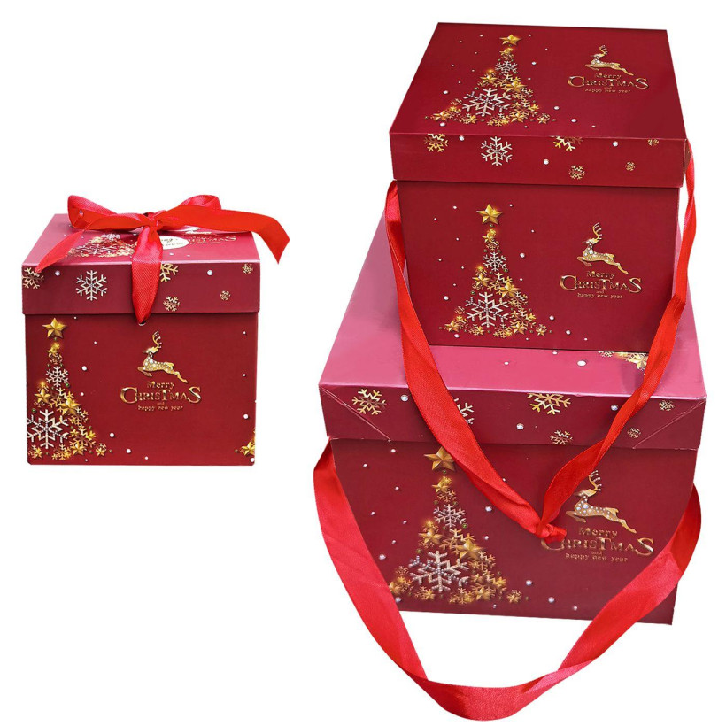 Κουτιά Χάρτινα Merry Chrismas σετ=3 τεμ 10x10x10cm 15x15x15cm 20x20x20cm Xmasfest 1133755 93-3735