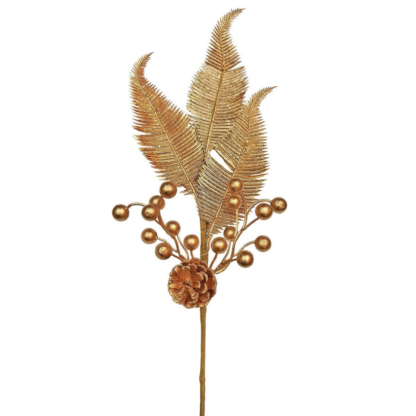 Κλαδί με Πλατιά Φύλλα & Κουκουνάρι 57x16cm Xmasfest 1133760 - 6 ΤΕΜ 93-3740