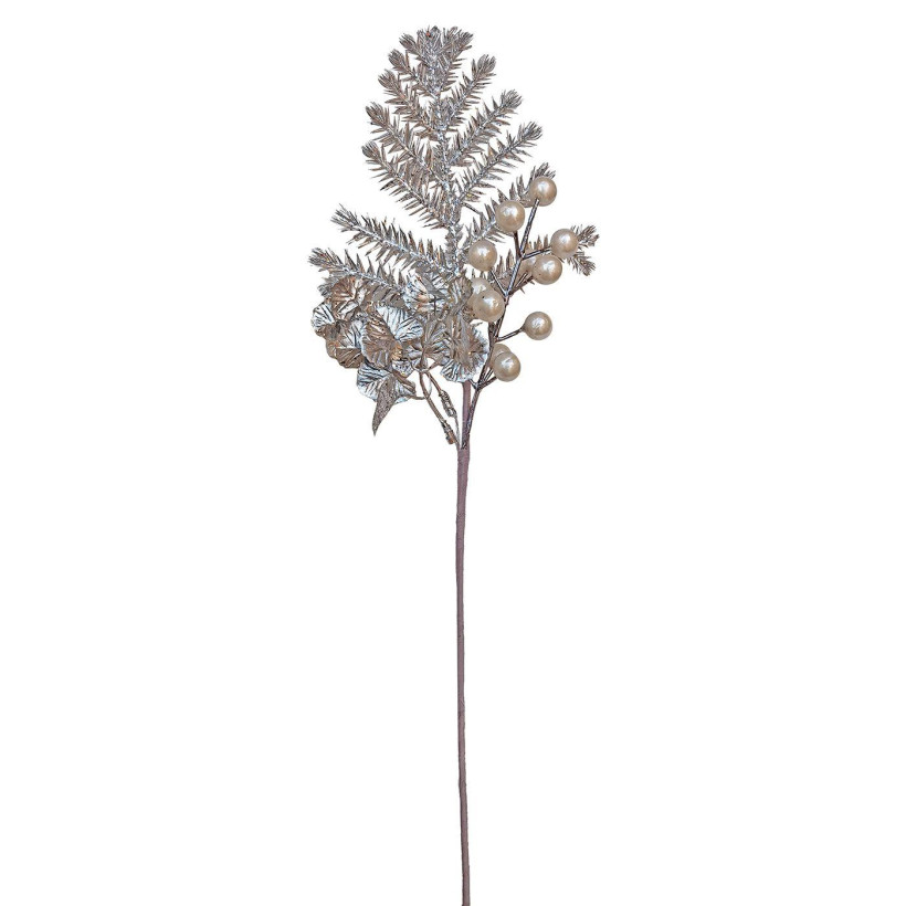 Κλαδί Ασημί με Λευκά γκι 36x10cm Xmasfest 1133761 - 6 ΤΕΜ 93-3741