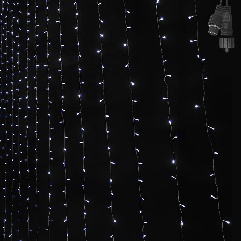 100 Λαμπάκια LED Λευκό Ψυχρό Κουρτίνα με Επέκταση & Προγράμματα IP44 90x80cm (δεν Περιέχεται ο Μετασχηματιστής) Xmasfest 1133887 93-3867