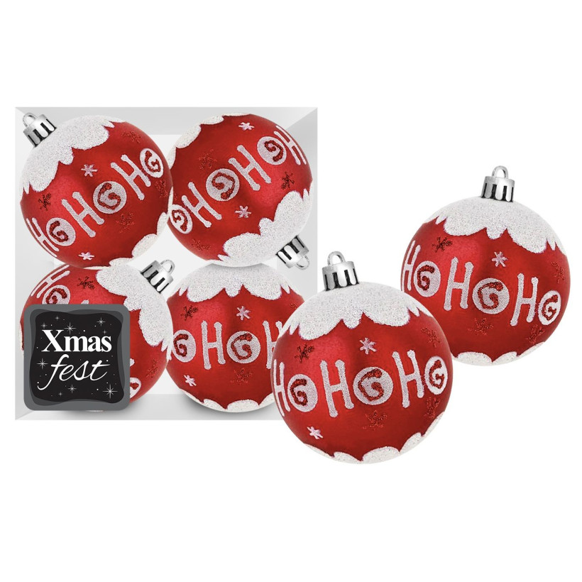 Μπάλες Ντεκόρ Κόκκινες ho ho ho Πακ=4τεμ ø10cm Xmasfest 1133912 93-3892