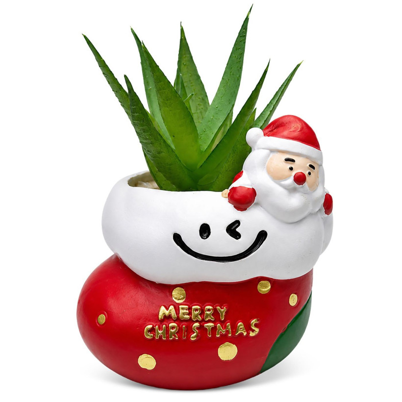 Γλαστράκι με Λουλούδια, Merry Christmas Άγιος-Μπότα 11x9cm Xmasfest 1134161 - 6 ΤΕΜ 93-4141