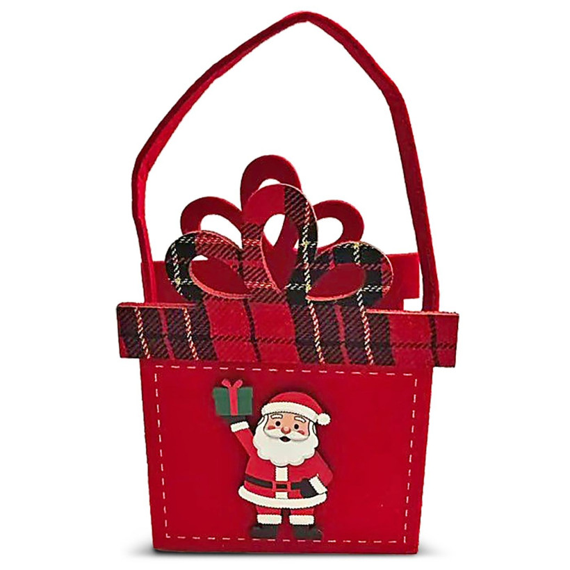 Τσόχινο Καλάθι Xmas με Ξύλινα Decor 20x12x7cm Xmasfest 1134259 - 6 ΤΕΜ 93-4239