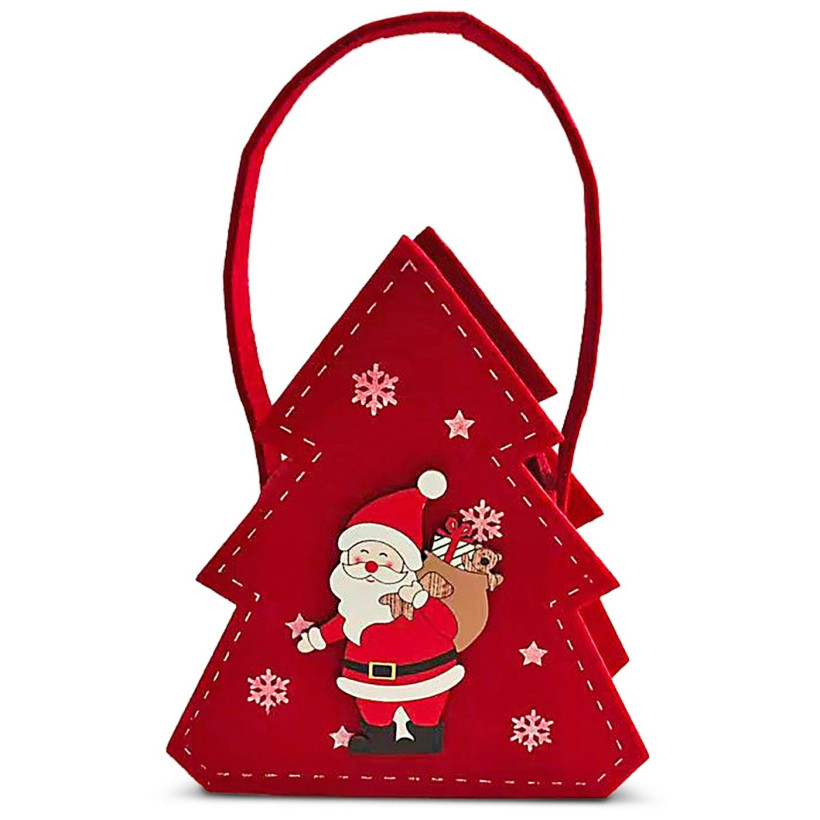 Τσόχινο Καλάθι Xmas με Ξύλινα Decor 20x12x7cm Xmasfest 1134260 - 6 ΤΕΜ 93-4240