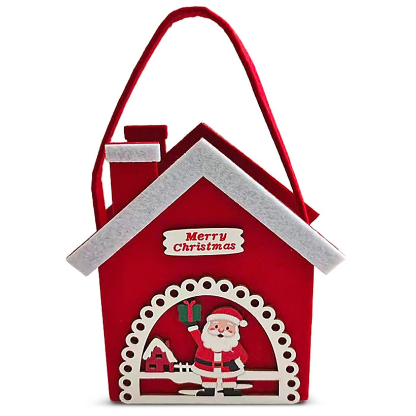 Τσόχινο Καλάθι Xmas με Ξύλινα Decor 20x12x7cm Xmasfest 1134261 - 6 ΤΕΜ 93-4241