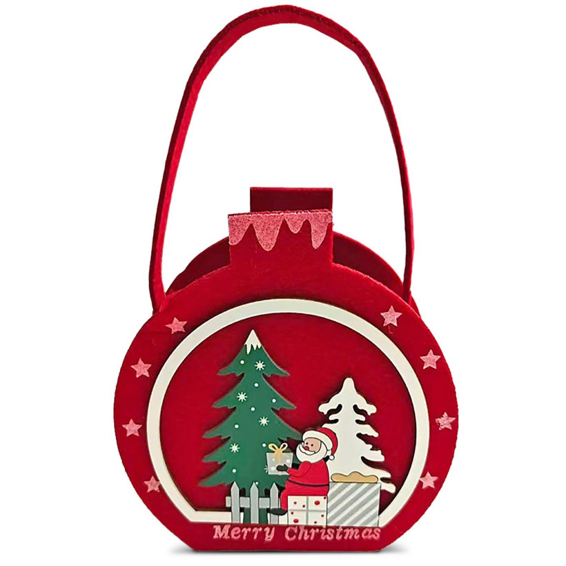 Τσόχινο Καλάθι Xmas με Ξύλινα Decor 20x12x7cm Xmasfest 1134262 - 6 ΤΕΜ 93-4242