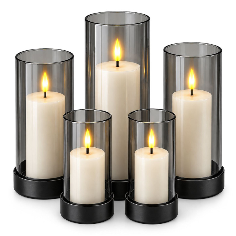 Κεριά LED σε Κηροπήγιο σετ=5τεμ 12,5x6cm /12,5x6cm /13x7,5cm /15x7,5cm /17,5x7,5cm Xmasfest 1134290 93-4270