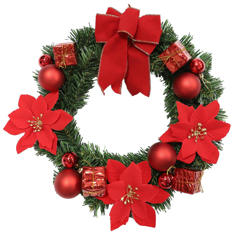 Στεφάνι Κόκκινο με Αλεξανδρινά, Μπάλες ø40cm Xmasfest 11388 93-68