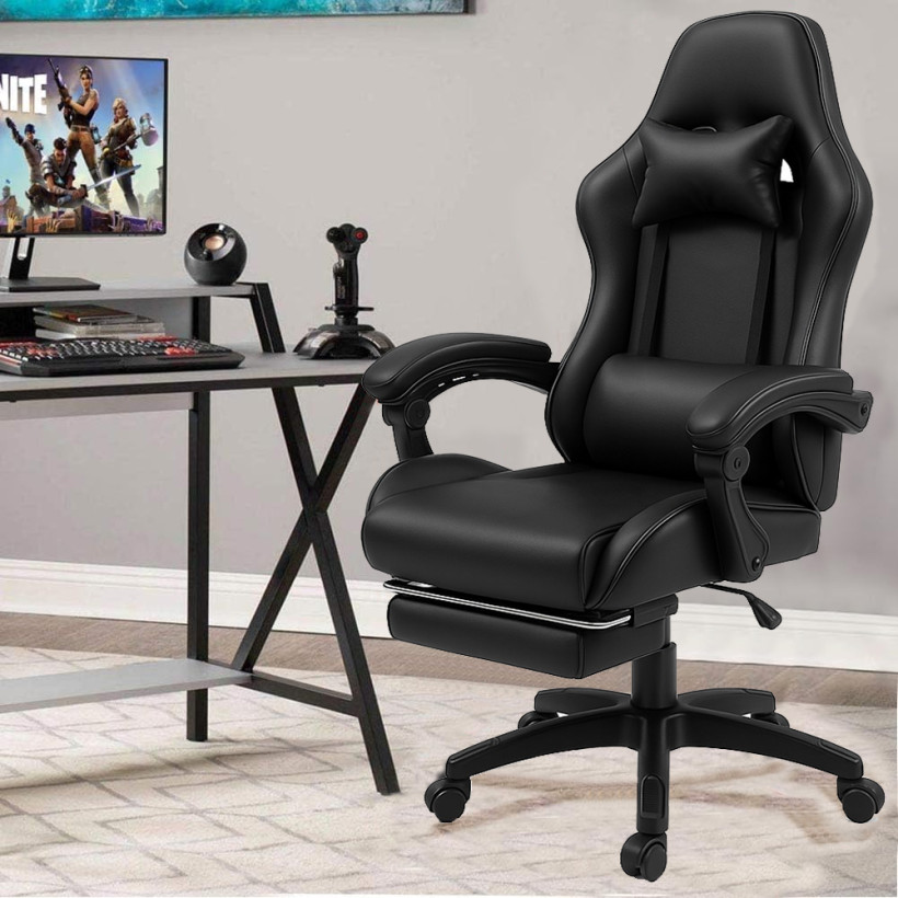BAKAJI Καρέκλα Gaming Γραφείου με Υποπόδιο και Οσφυϊκό και Αυχενικό Μαξιλάρι Μαύρο 02842905