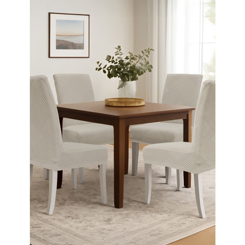 Ελαστικά καλύμματα τραπεζαρίας EARTHLINE BEIGE Μπεζ Σετ ελαστικά καλύμματα τραπεζαρίας έξι τεμαχίων MADI