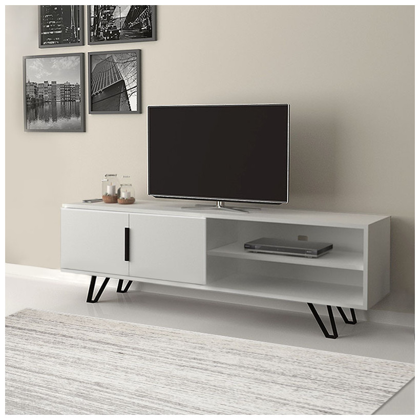 Έπιπλο τηλεόρασης Foot  χρώμα λευκό 160x35x49εκ.
