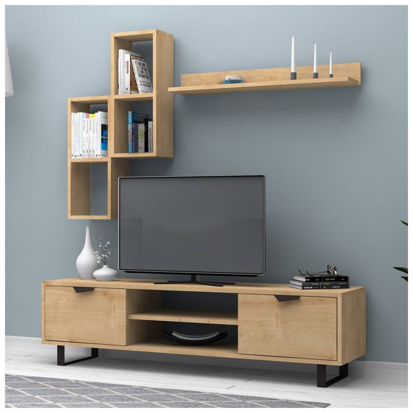 Σύνθεση τηλεόρασης Lonsa  χρώμα φυσικό οξιάς 160x35x40εκ.