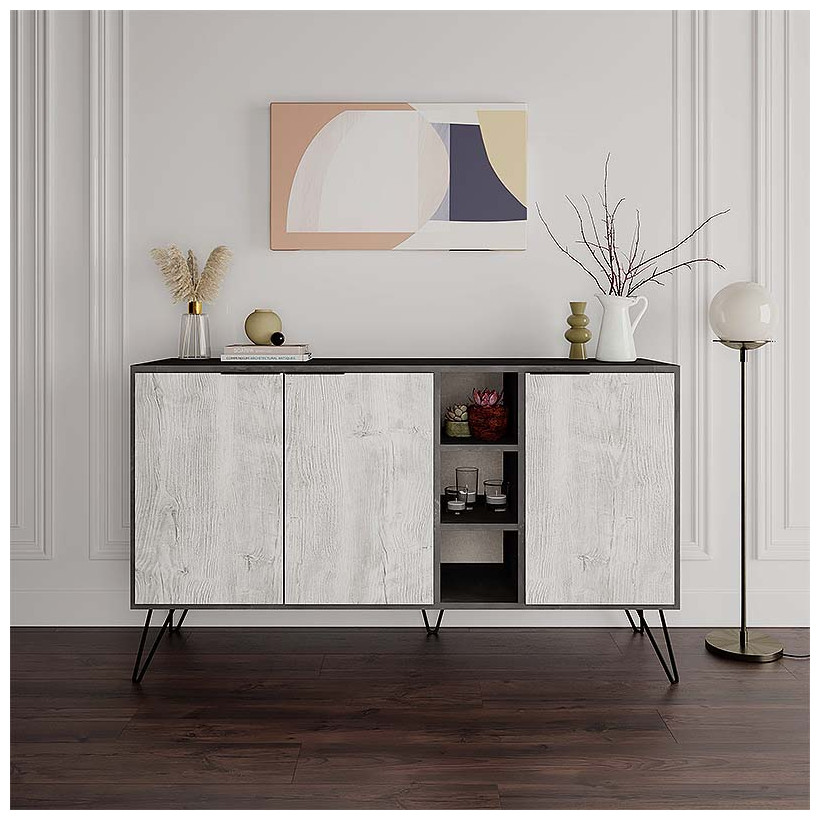 Μπουφές Clara  χρώμα γκρι ρετρό - λευκό αντικέ 142x35,6x83εκ.