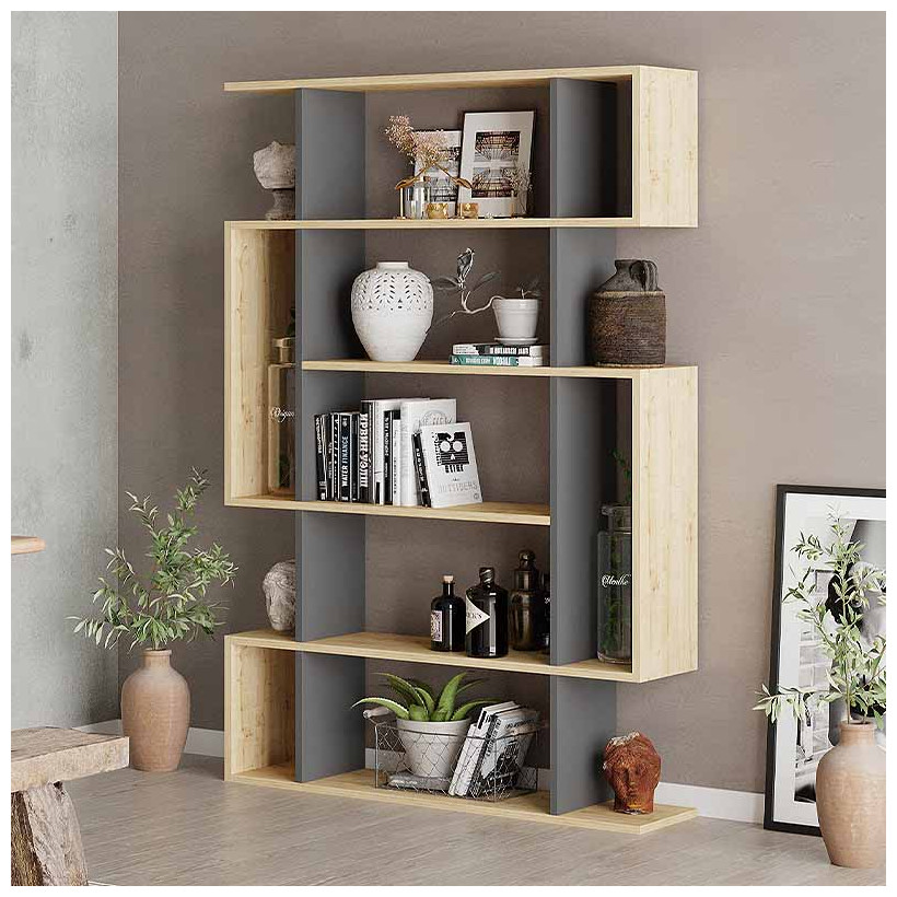 Βιβλιοθήκη Mito  χρώμα sapphire oak - ανθρακί 108x25x161εκ.