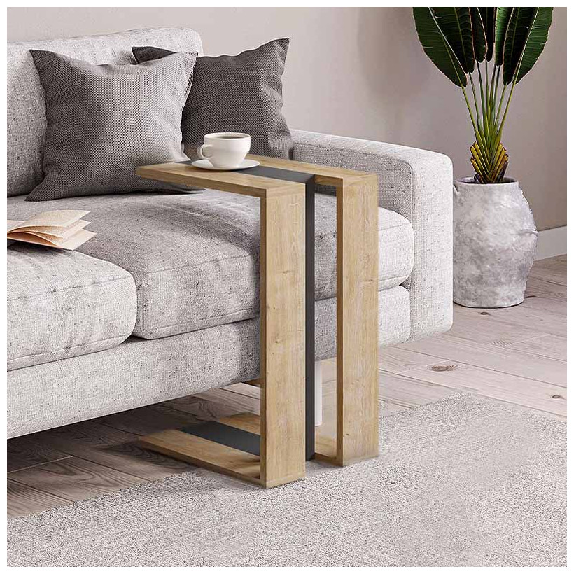 Τραπεζάκι βοηθητικό Muju  χρώμα sapphire oak/ανθρακί 30x40x57εκ.