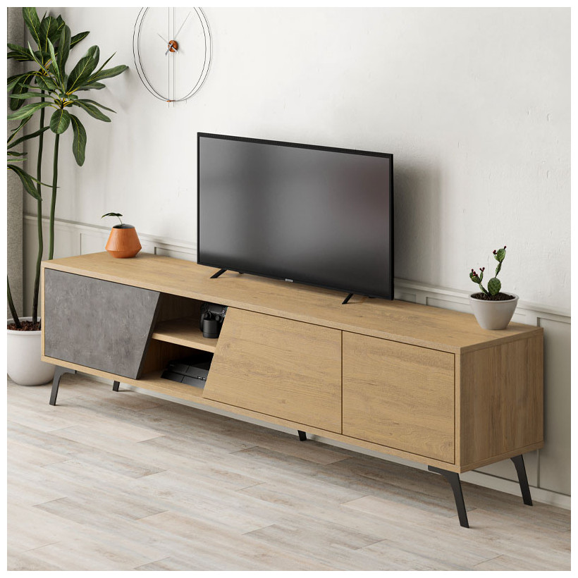 Έπιπλο τηλεόρασης Fiona  χρώμα sapphire oak - γκρι ρετρό 180x35,6x48εκ.