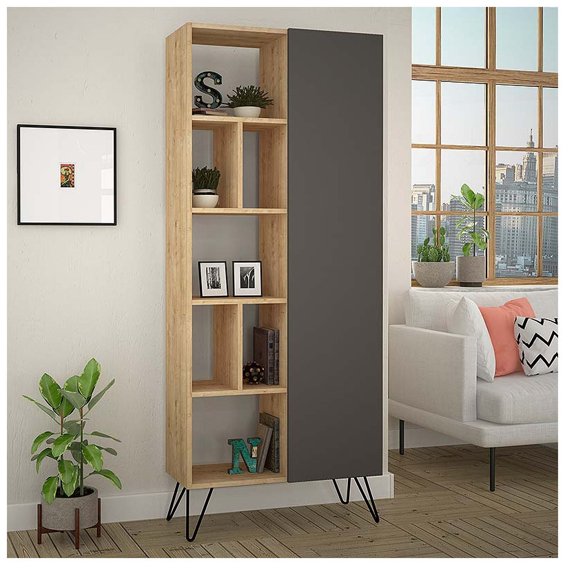 Βιβλιοθήκη Jedda  χρώμα sapphire oak - ανθρακί 80,6x29,6x191εκ.