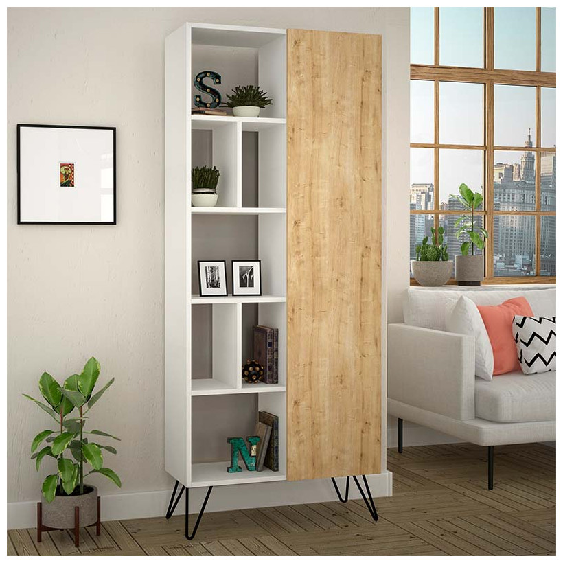 Βιβλιοθήκη Jedda  χρώμα λευκό - sapphire oak 80,6x29,6x191εκ.