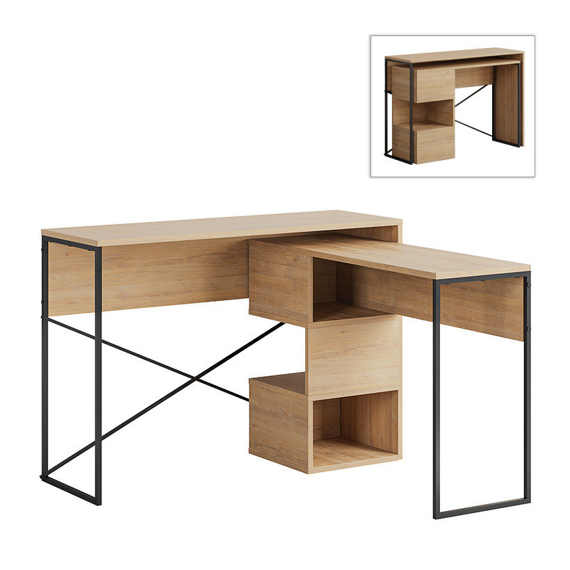 Γραφείο εργασίας πολυμορφικό Badau  χρώμα sapphire oak 110x37,2x77εκ.
