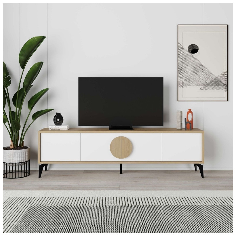 Έπιπλο τηλεόρασης Gora  χρώμα sapphire oak - λευκό 180x35,6x51εκ.
