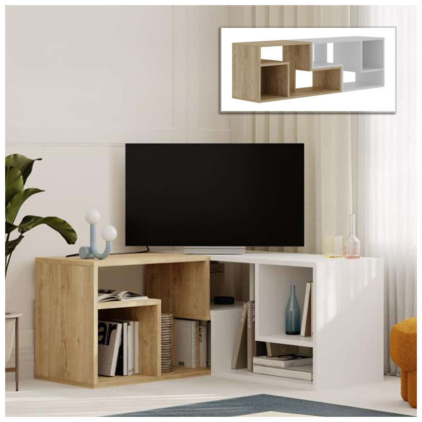 Έπιπλο τηλεόρασης Glis  πολυμορφικό χρώμα sapphire oak - λευκό 145x35x44,8εκ.
