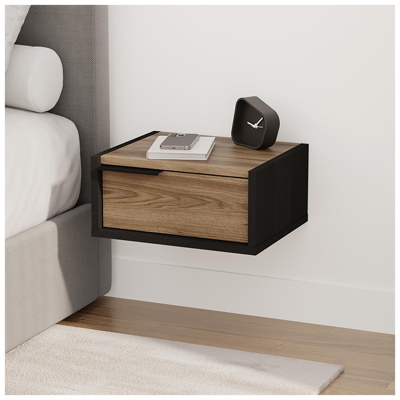 Κομοδίνο επιτοίχιο Eco  χρώμα black wood - καρυδί Ud 40x33x18,5εκ.