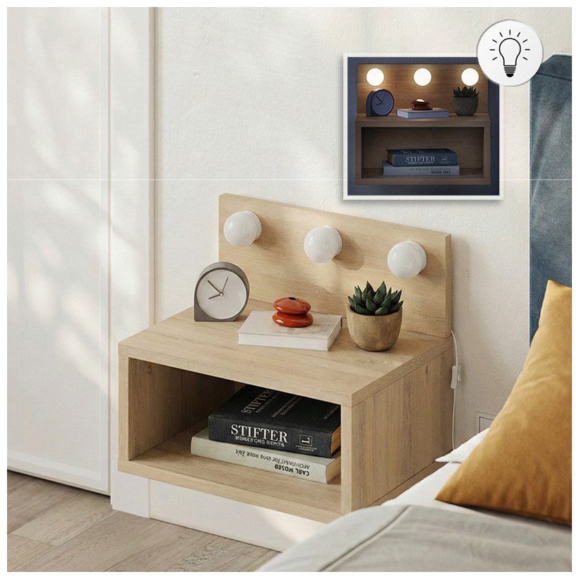 Κομοδίνο επιτοίχιο Treo  με LED χρώμα sapphire oak 40x30x33,8εκ.