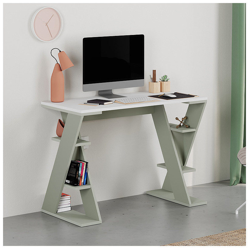 Γραφείο εργασίας Papillon  χρώμα ash green - λευκό 106x50x75εκ