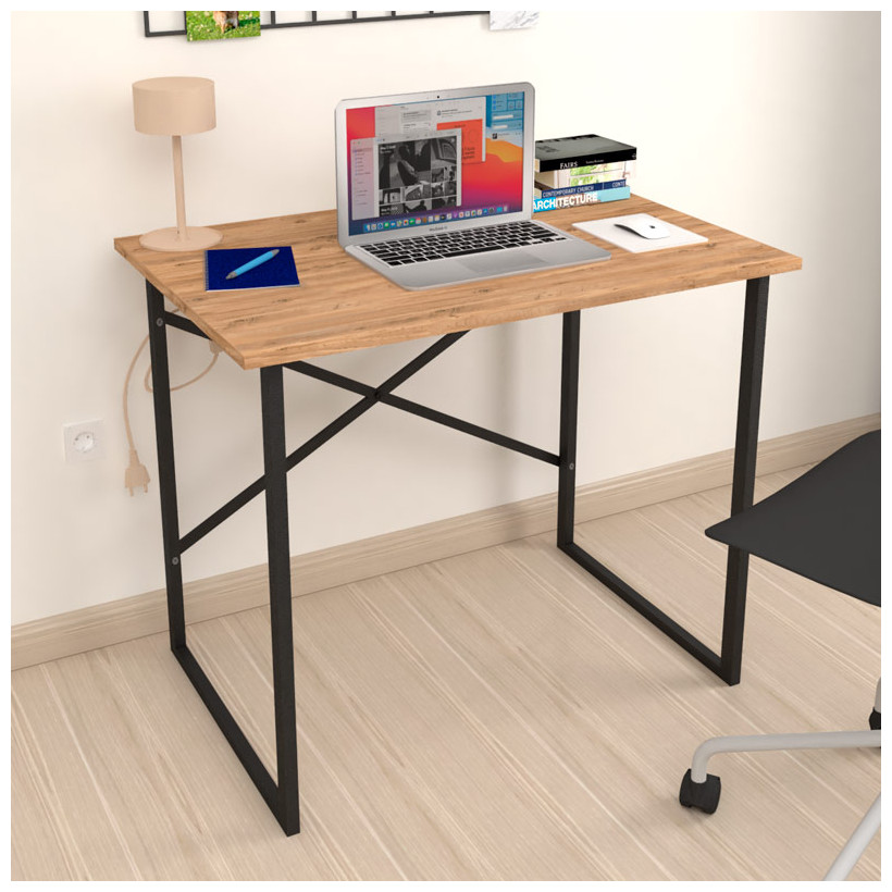 Γραφείο εργασίας Rilke  χρώμα μαύρο - pine oak 90x60x75εκ.