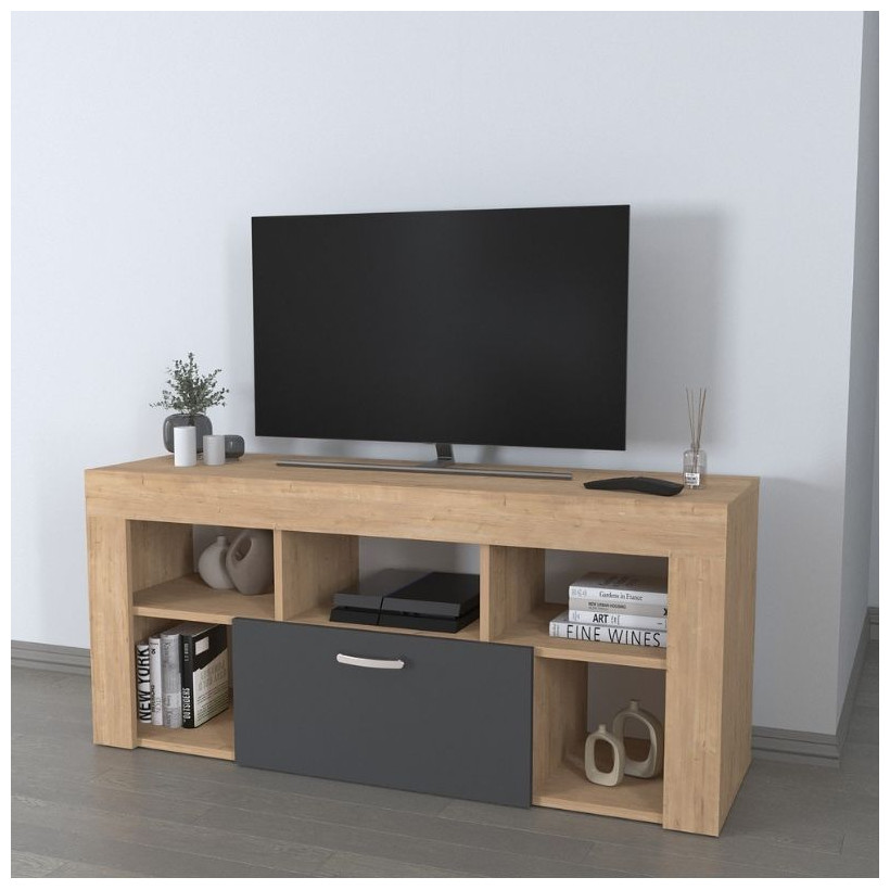 Έπιπλο τηλεόρασης Midili  χρώμα sapphire oak - ανθρακί 135x42x60,7εκ.