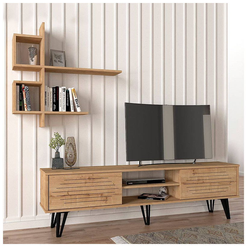 Σύνθεση τηλεόρασης Salerno  χρώμα sapphire oak 180x35x51εκ.
