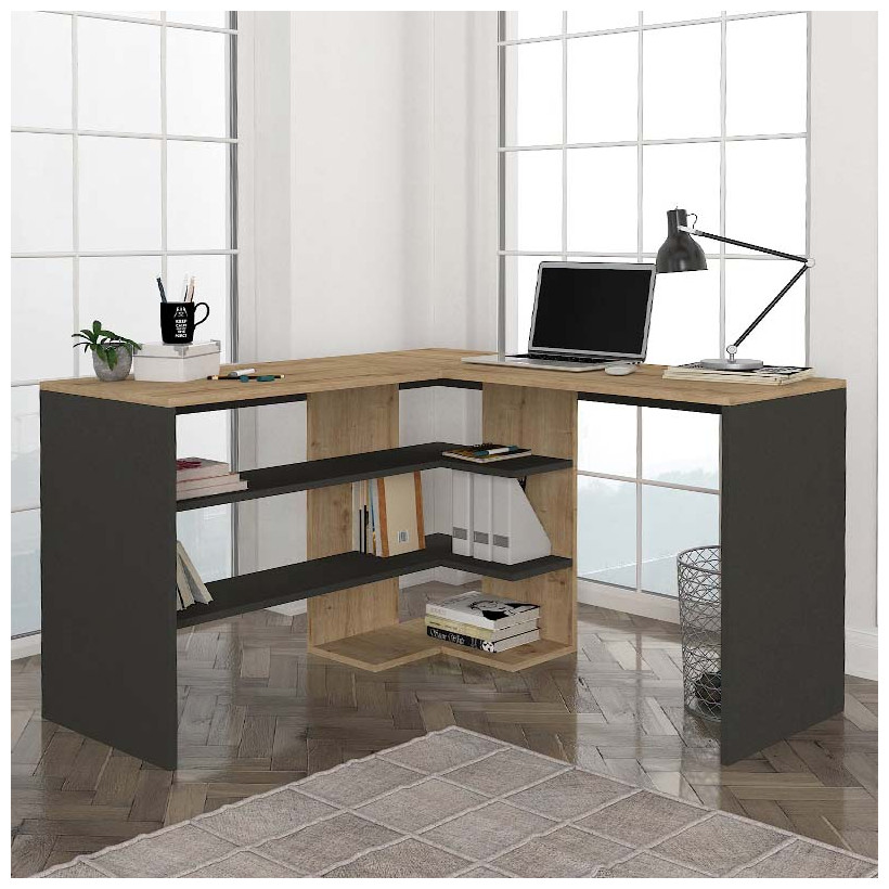Γραφείο εργασίας Stylo  χρώμα sapphire oak -  ανθρακί 120x120x73,8εκ.