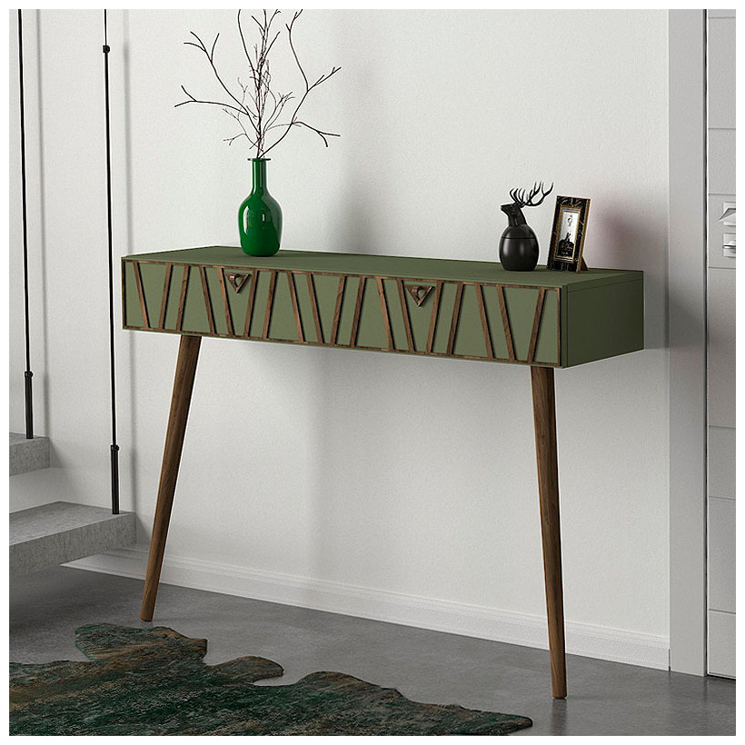 Κονσόλα επιτοίχια Forest  χρώμα λαδί - καρυδί 120x35x89,3εκ.
