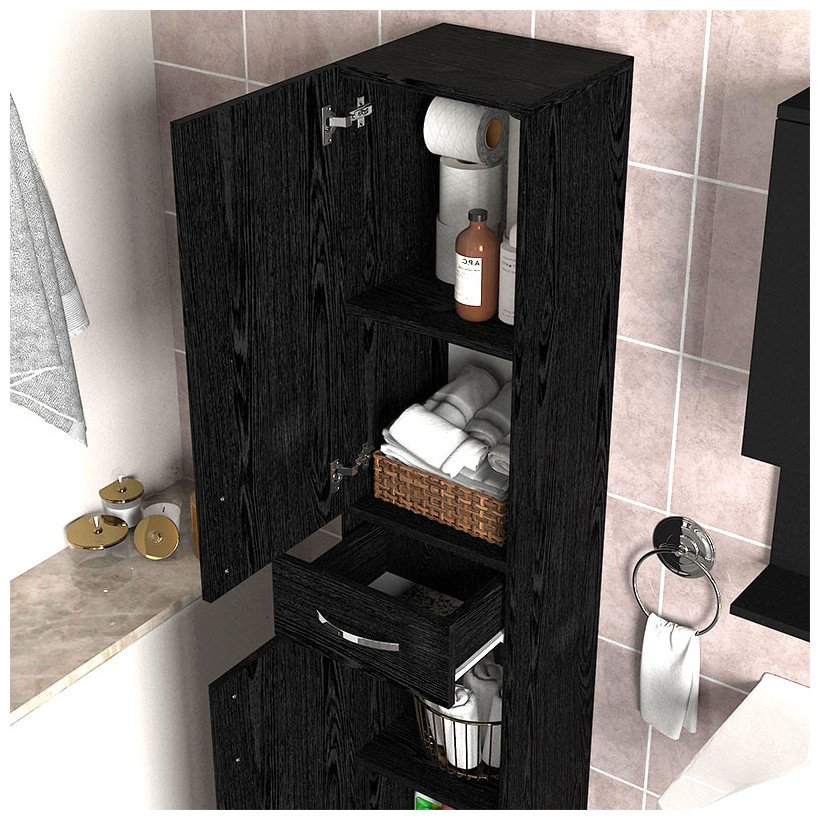 Ντουλάπι κουζίνας - μπάνιου Selina  χρώμα sencron black 35x31x179εκ.