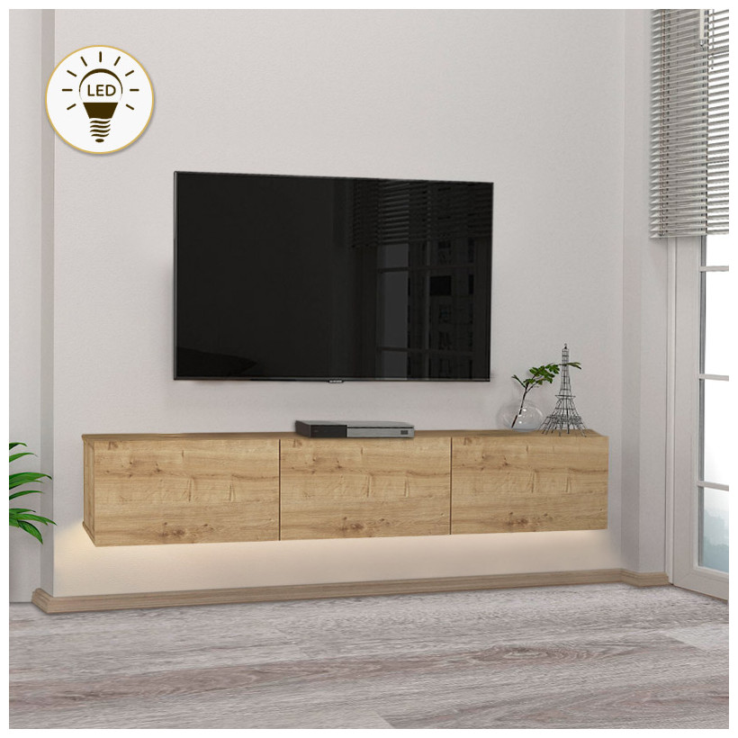 Έπιπλο τηλεόρασης επιτοίχιο Damla  με LED χρώμα sapphire oak 180x29,5x29,5εκ.