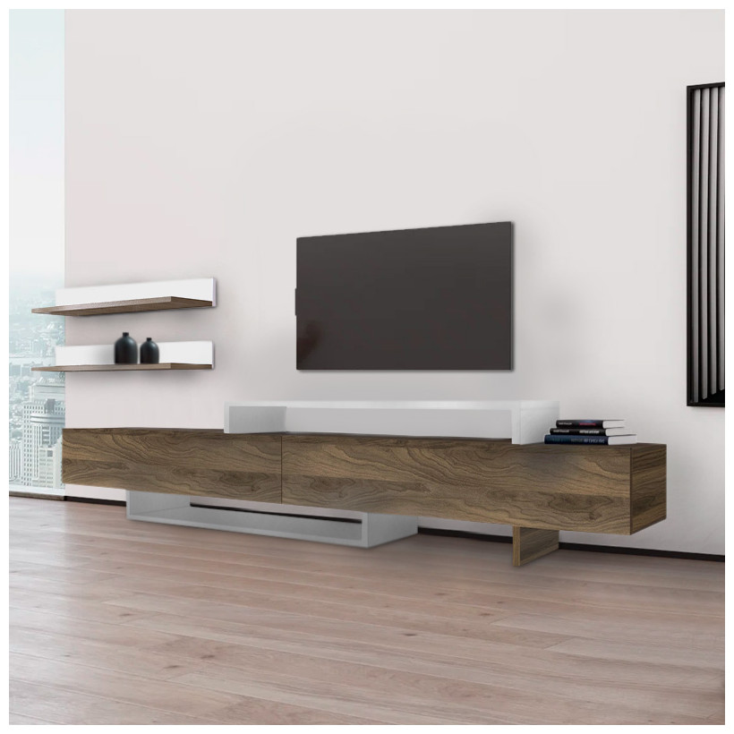 Έπιπλο τηλεόρασης Nirvana  χρώμα καρυδί - λευκό 180x31,3x41,7εκ.