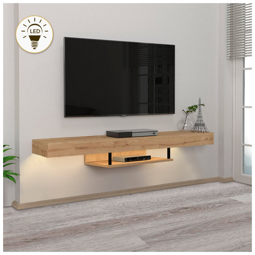 Έπιπλο τηλεόρασης επιτοίχιο Albares  με LED χρώμα sapphire oak 150x29,6x22εκ.