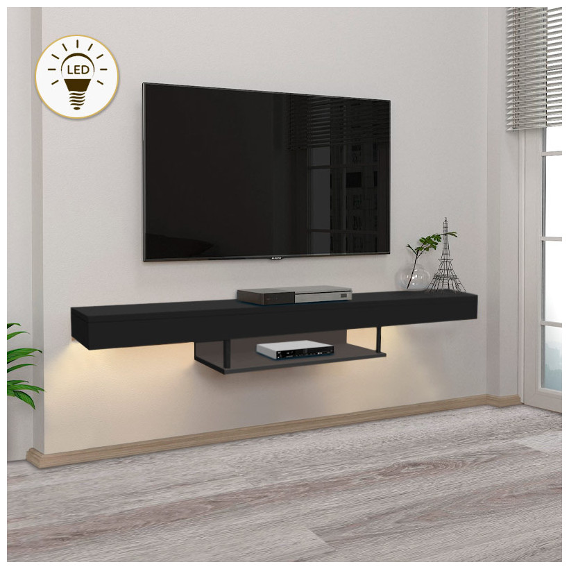 Έπιπλο τηλεόρασης επιτοίχιο Albares  με LED χρώμα μαύρο 150x29,6x22εκ.