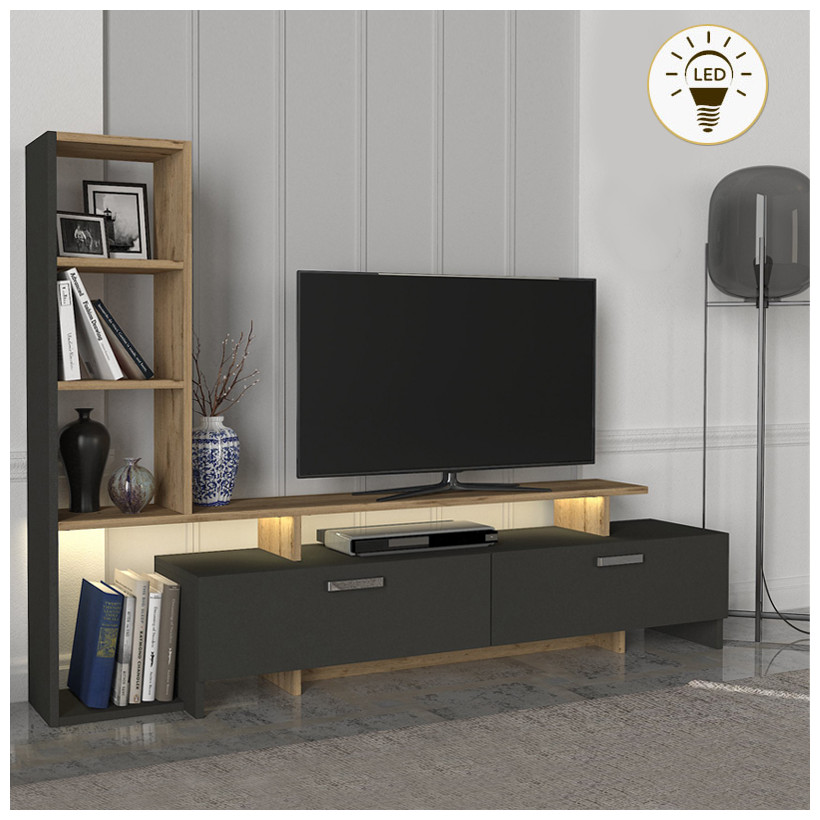 Σύνθεση τηλεόρασης Simal  με LED χρώμα ανθρακί - sepet oak 168,2x31,3x120εκ.