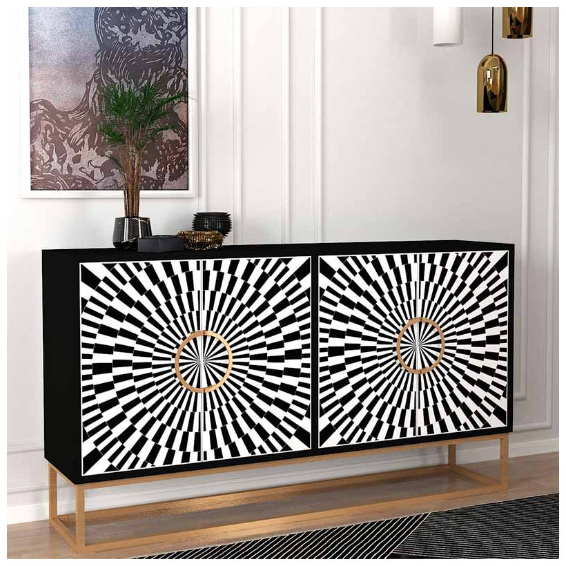 Μπουφές Gradel  χρώμα μαύρο - ασπρόμαυρο 150x35x83,6εκ.