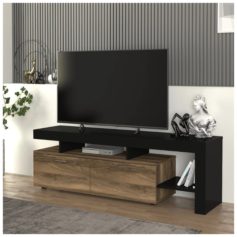 Έπιπλο τηλεόρασης Acnes  χρώμα μαύρο - καρυδί 160x40x53εκ.