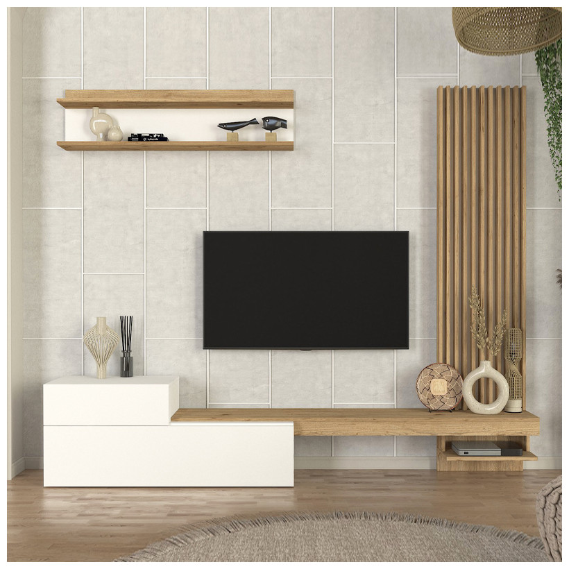 Σύνθεση τηλεόρασης Dumont  χρώμα λευκό - sepet oak 240x36,8x200εκ.