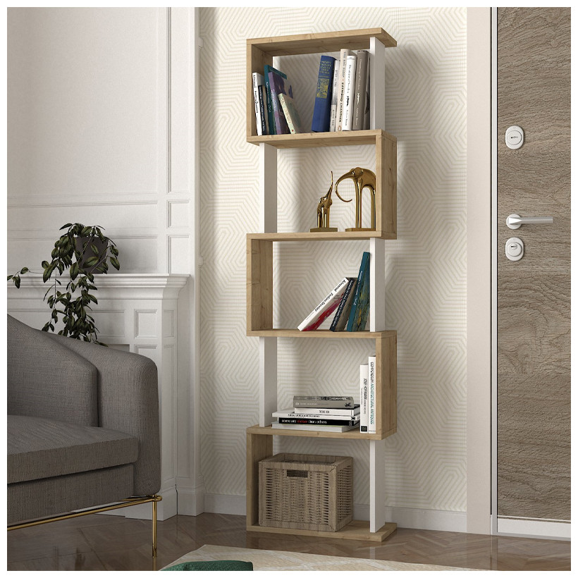 Βιβλιοθήκη Alvina  χρώμα sapphire oak - λευκό 45x19,6x158,8εκ.
